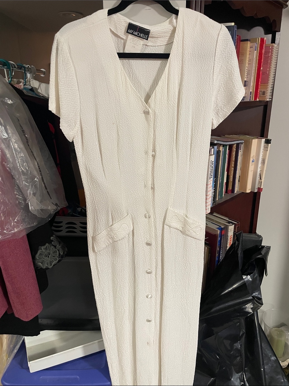 My Michelle Cream Button-Front Midi Dress